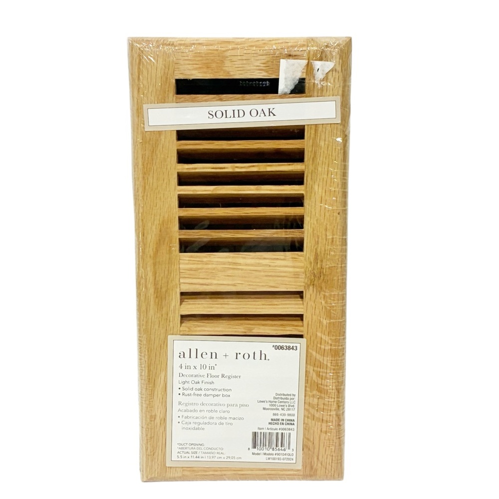 Allen + Roth Solid Oak 4"x‎ 10" Wood Floor Register Light Oak Finish 0063843 NEW